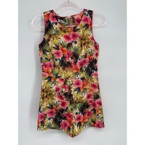 Cps Gigi Tropical Pink Floral Sleeveless Romper Jumpsuit Pink Green Womens Sz S